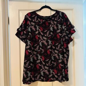 Lane Bryant Black and Pink Floral Blouse